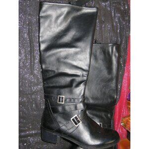 Arizona Jeans Dakota Black Leather Buckle Embellished Riding Boots Memory Foam